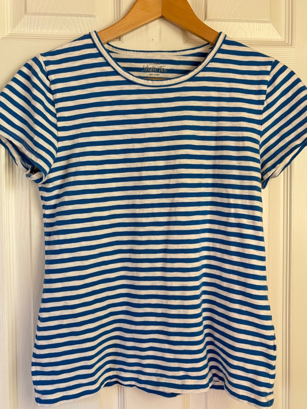 J. Crew Blue and White Striped Short Sleeve Tee women’s medium